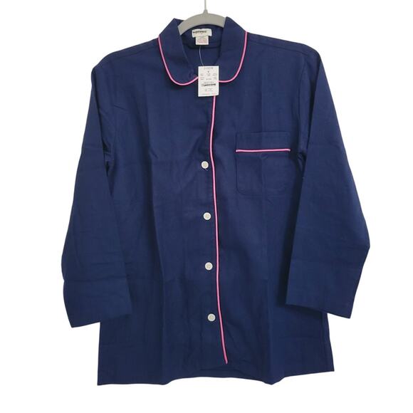 NWT J. Crew Factory Flannel Long Sleeve Pajama TOP ONLY Navy Pink XSP - Picture 2 of 4